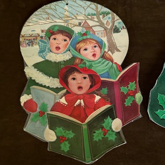 Vintage Christmas Paper Cut Outs Santa Mrs Claus Holiday Tree Carolers USA Made - Picture 4 of 9